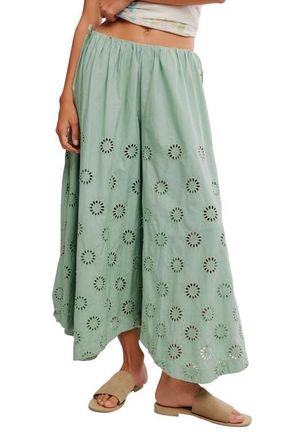 Free People Sweet Serenade Wide Leg Cotton Eyelet Pants in Mermaids Tail at Nordstrom, Size 12