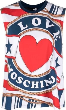 Love Moschino heart logo-print tank top - women - Cotton/Elastane - 40 - Blue