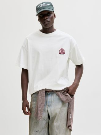 Jack & Jones Kurzarmshirt JACK & JONES JORMAINE BACK TEE SS CREW NECK SN, Herren, Gr. XXL, cloud dancer, Jersey, Obermaterial: 100% Baumwolle, bedruckt, relaxed fi