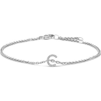 House of Brilliance 10K Gold Diamond Accent A-Z Initial Charm and Link Bracelet in White | C at Nordstrom