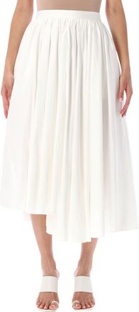 Self Portrait White Voluminous Poplin Midi Skirt