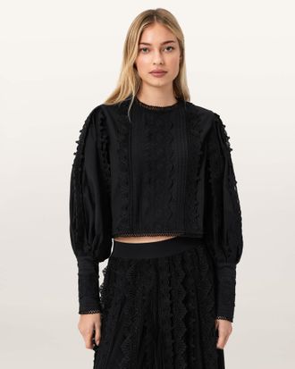 AllSaints Hart Lace Embroidered Top