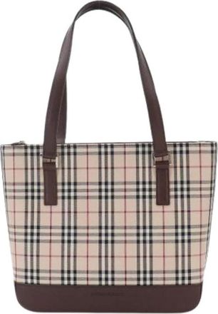 Burberry Pre-owned Canvas Tote Bag - Dames - Vintage Shopper - Beige - ONE Size - Leer - Vintage