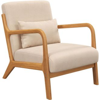 HOMCOM Poltrona da Camera in Velluto e Legno con Molle a S e Cuscino Beige