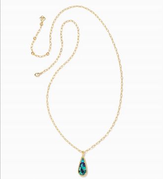 Kendra Scott Womens Payton Long Pendant Necklace In Gold/bronze Veined Lapis Turquoise Magnesite