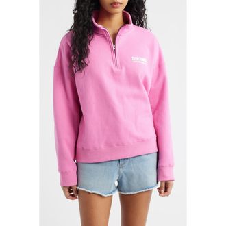 Rip Curl Surf Puff Logo Quarter Zip Sweatshirt in Super Pink at Nordstrom, Size Xx-Large