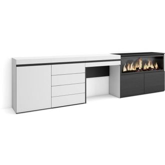 Skraut Home Tocador, Dormitorio Habitaci&oacute;n, 284x75x35 Cm, Con Caj&oacute;n, Chimenea El&eacute;ctrica Xxl, C&oacute;moda, Cajonera, Estilo Moderno, Blanco - Skraut Home