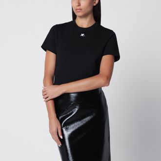 Courr&egrave;ges Black AC Logo Cotton T-Shirt