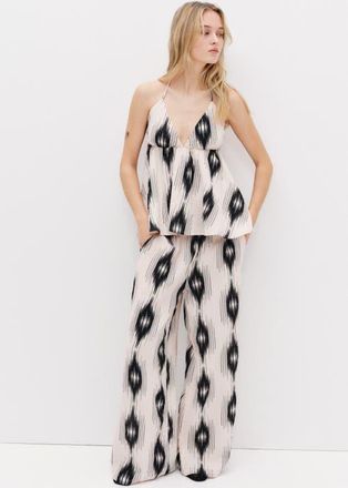 H&M Straight-leg Muslin Pants in Light Beige/patterned at Nordstrom, Size X-Small