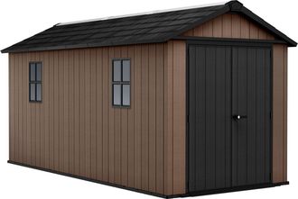 Keter Newton + 7515/1575 - Caseta De Jard&iacute;n 476x246x230 Cm Con 2 Puertas Para Almacenamiento De Herramientas, Acabado Efecto Madera Evotech+ En Resina Marr&oacute;