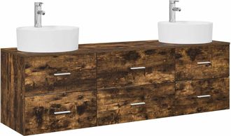 vidaXL Juego De Muebles De Ba&ntilde;o 3 Uds. Roble Ahumado Vidaxl