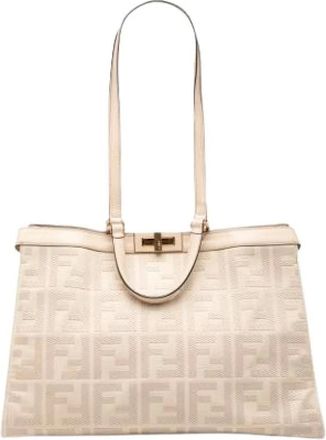 Fendi Pre-owned Tote Bags, female, Beige, Size: ONE SIZE Pre-owned Canvas Tote Bag