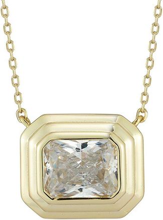 Glaze Jewelry 14K Plated Silver Cz Ribbed Solitaire Necklace