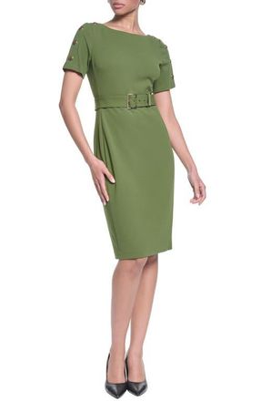 Karl Lagerfeld Belted Scuba Crepe Sheath in Oliver Green at Nordstrom, Size 14