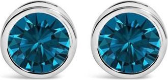 House of Brilliance 14K White Gold 2.0 Cttw Bezel Set Lab Grown Blue Diamond Solitaire Stud Earrings at Nordstrom