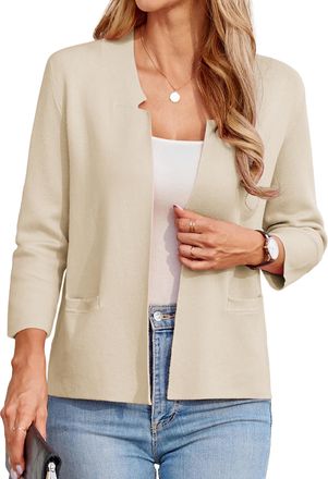 Grace Karin Ladies Cardigans Elegant Long Sleeve White Bolero Cardigans Long Sleeve Christmas Blazer Open Front Casual Work XL Apricot -3