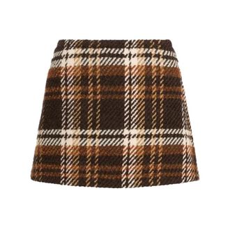 Patou A Line Mini Skirt - Autumn Checkerboard - female - Patou - Short Skirts - Brown - S - Skirts