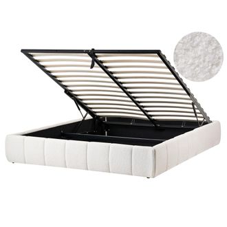 Beliani Cama Moderna Tapizado De Boucl&eacute; 160 X 200 Cm Con Almacenaje Sin Cabecero Blanco Crema Genas
