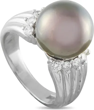 Luxury Bazaar Platinum 0.37ct Diamond and Tahitian Pearl Ring MF28-062526