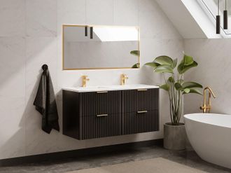 Vente-Unique Mobile per bagno sospeso con scanalature e lavabo da incasso 120 cm Nero - ZEVARA