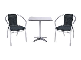 Vente-Unique Comedor de jard&iacute;n de aluminio y resina trenzada: 1 mesa cuadrada y 2 sillones - Negro - FIZZ