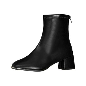 Generic Womens Ankle Boots, Fashion PU Leather, Block Heel, Back Zipper Design, Black and Brown Colors, Casual and Work Wear