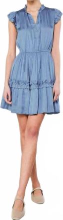 Current Air Flutter Sleeve Ruffle Detail Mini Dress In Blue