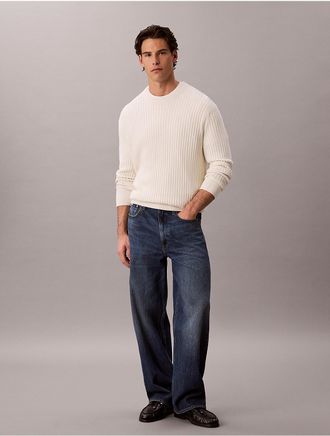 Calvin Klein Jeans Calvin Klein Mens Cotton Tuck Stitch Sweater - White - 2XL