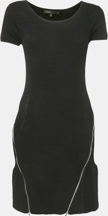 Maje Black Patterned Knit Zip Detail Short Dress