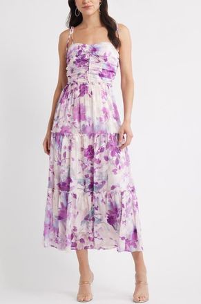 Chelsea28 Ruched Metallic Maxi Dress in Pastel Watercolor Floral at Nordstrom, Size X-Small