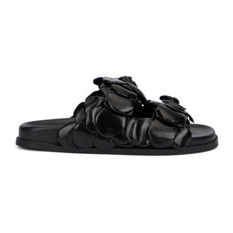 Valentino Garavani Sliders, female, Black, Size: 7 1/2 US Floral Leather Slides