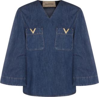 Valentino Garavani Vgold Top - Dames - Blouses - Blauw - S - Katoen - Overhemden