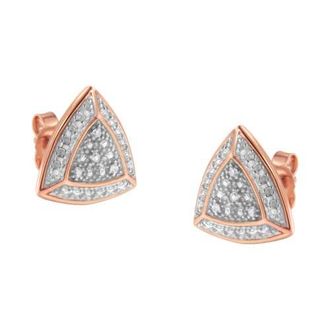 House of Brilliance 14K Rose Gold over Silver Diamond Accented Trillion Shaped Halo Stud Earrings in Pink at Nordstrom