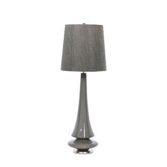 Loops Table Lamp Mid Grey Glaze Dark Grey Faux Silk Shade Grey LED E27 60W