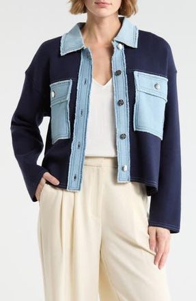 Nanette Lepore Denim Trim Button Front Cardigan in Nanette Navy/Ligh Denim at Nordstrom Rack, Size X-Large