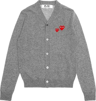 Comme Des Gar&ccedil;ons FW25 Double Heart Cardigan Grey AX-N072-051-1