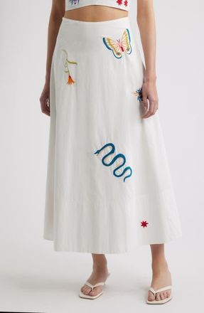 Cleobella Eden Embroidered Organic Cotton Maxi Skirt in Montecito Embroidery Motif at Nordstrom, Size X-Small