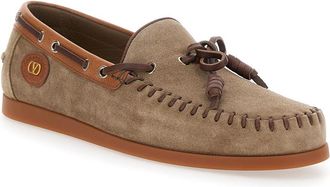 Valentino Garavani Mens Brown Loafers With Vlogo Patch Cow Leather