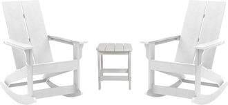 Flash Furniture Set of 2 White 2-Slat Rocking Adirondack Chairs with Matching Side Table