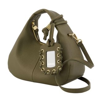 Ganni Womens Grommet-Accented Synthetic Hobo Khaki