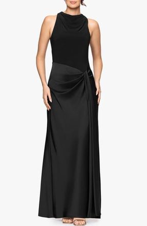 Betsy & Adam Mixed Media Satin Gown in Black at Nordstrom, Size 12