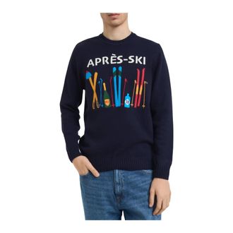 MC2 Saint Barth Truien & Vesten, Heren, Blauw, M, Wol, Rondgebreide trui met borduursel