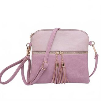 Jen & Co. Two Tone Crossbody Wristlet Front Zip Pocket Tassels In Pink