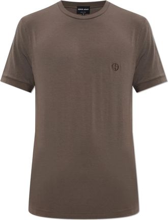 Giorgio Armani T-shirt met ronde hals in stretch viscose jersey - Heren - T-shirts - Bruin - 3XL - Tops