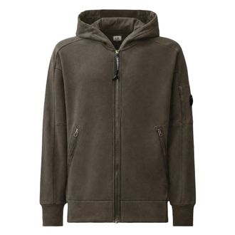 C.P. Company C.P. Company - Sudadera con capucha y cremallera de forro polar con lente de cremallera en relieve diagonal - Sweatshirts & Hoodies - Hombre - Verde -
