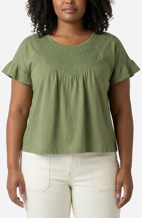 Liverpool L.A. Flutter Sleeve Top in Juniper Green at Nordstrom, Size 1X