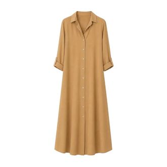 Xirena Boden overhemdjurk - Dames - Jurken - Beige - Maat: M Katoen