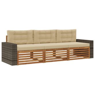 vidaXL Conjunto De Sof&aacute;s De Exterior 3 Pcs Natural Y Beige Poli&eacute;ster Vidaxl