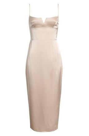 Amanda Uprichard Lyra Bustier Bodice Satin Pencil Dress in Farro at Nordstrom, Size X-Small