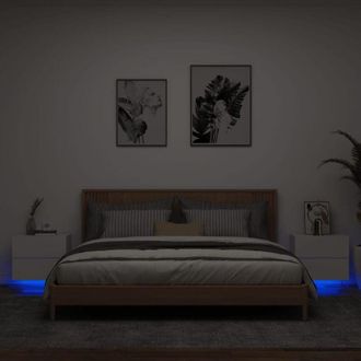 vidaXL Comodini a Parete con Luci led 2 pz Bianchi - Vidaxl